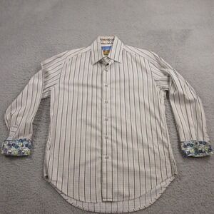 Robert Graham Mens Button Up Shirt size M Tailored Fit Contrast Flip Cuff Stripe